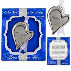 Gloria Duchin Mothers Heart Christmas Ornament Swarovski Elements Silver Ribbon